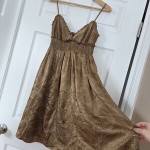 BCBGMaxAzria Silk gold/brown babydoll dress